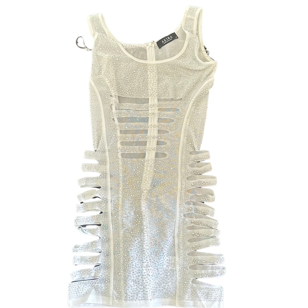 White mesh rhinestone dress